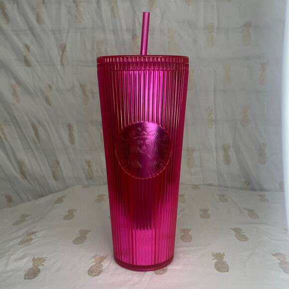 Starbucks Other - Starbucks Summer 2023 Pleated Neon Magenta Pink 24 oz cold cup tumbler NEW STRAW